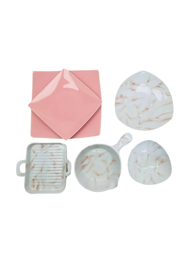 Lotus 26-piece square porcelain dinner set, rose color