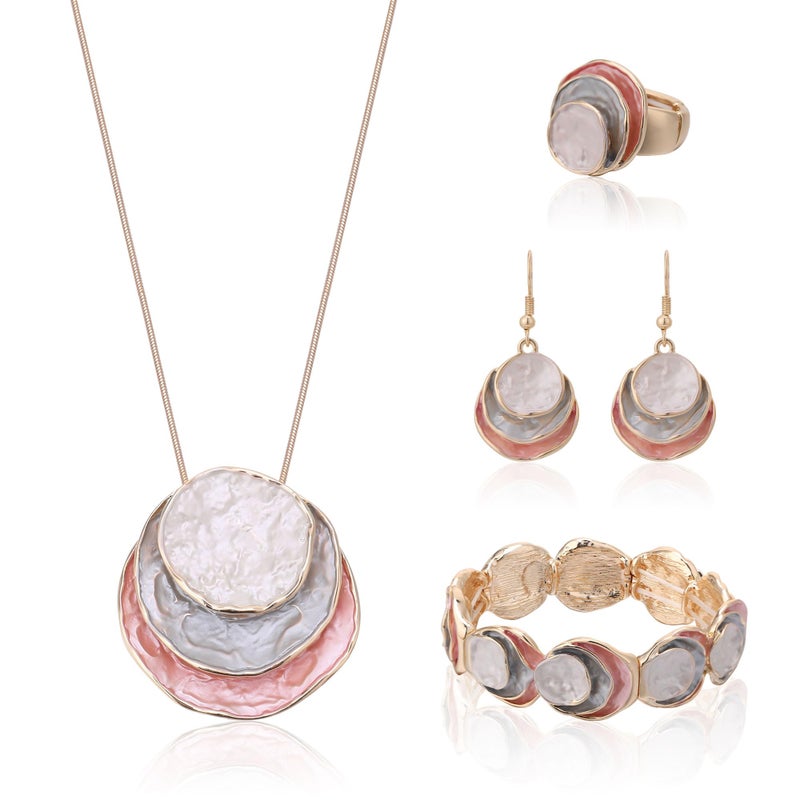 JMScape 4 PCS Western Turquoise Jewelry for Women Boho Vintage Navajo Pearl Necklace Earring Bracelet Ring Set Country Cowgirl Accessories for Gift (T-Pink) - Image 1