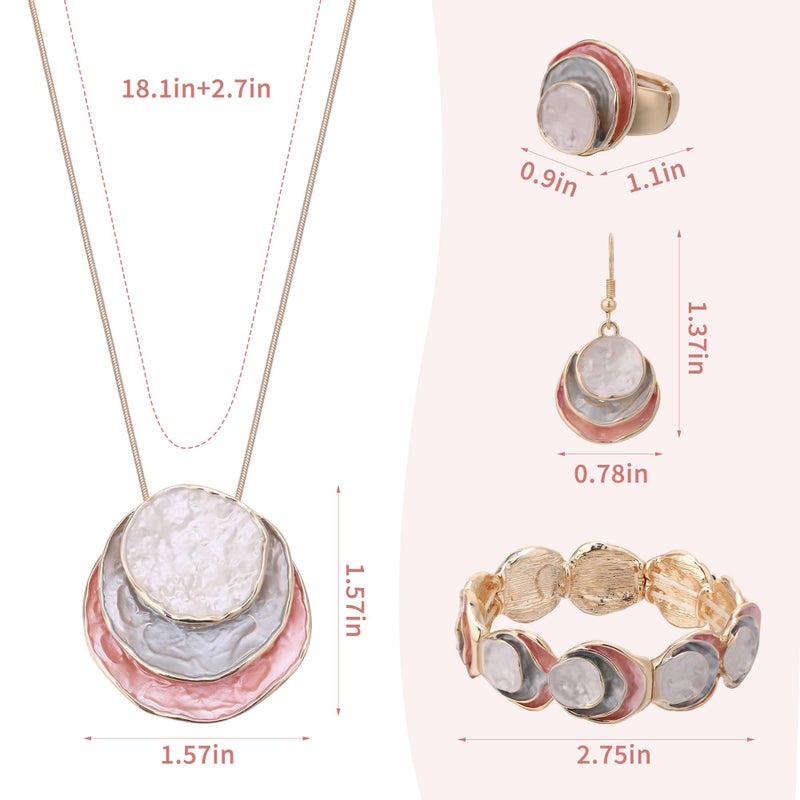 JMScape 4 PCS Western Turquoise Jewelry for Women Boho Vintage Navajo Pearl Necklace Earring Bracelet Ring Set Country Cowgirl Accessories for Gift (T-Pink) - Image 5