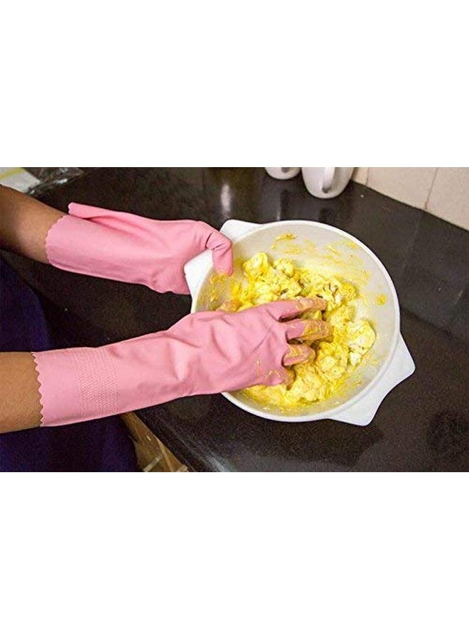 Scotch Brite Scotch-Brite Rubber Small Kitchen Gloves- Pack Of 2 Pairs, Pink, 100 Grams - Image 4