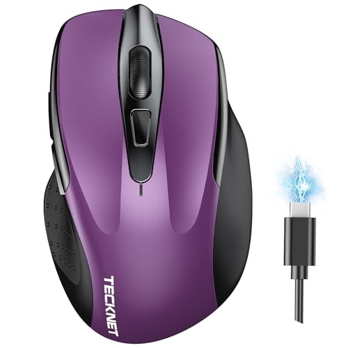 TECKNET Wireless Mouse (BT5.0/3.0 & 2.4G) Rechargeable 4800 DPI Silent USB A & Bluetooth Mouse 6 Buttons, Wide Compatibility - Purple - Image 1