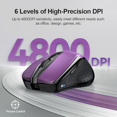 TECKNET Wireless Mouse (BT5.0/3.0 & 2.4G) Rechargeable 4800 DPI Silent USB A & Bluetooth Mouse 6 Buttons, Wide Compatibility - Purple - Image 5