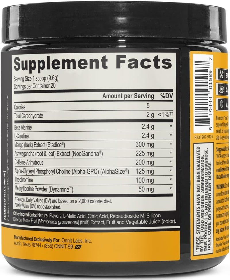 ONNIT Alpha Brain PreWorkout Powder Tigers Blood Flavor PreWorkout Supplement for Women and Men Dietary Supplement 20 Servings per Tub 676 oz - Image 3