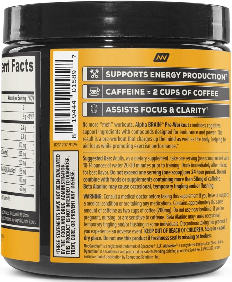 ONNIT Alpha Brain PreWorkout Powder Tigers Blood Flavor PreWorkout Supplement for Women and Men Dietary Supplement 20 Servings per Tub 676 oz - Image 2