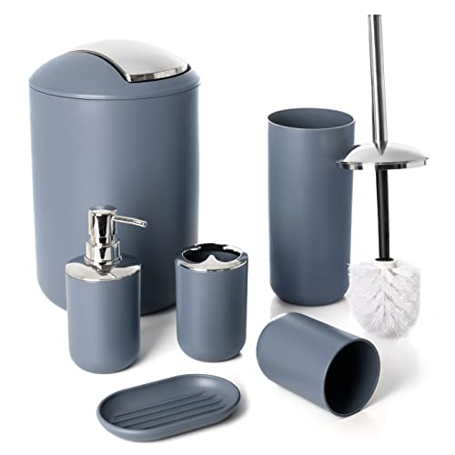 Moss & Stone 6 pcs Bathroom Accessories Set, Bathroom Decor Sets Includes Soap Dispenser, Toothbrush Holder, Toothbrush Cup, Soap Dish, A Complete Bathroom Accessories Blue Set - Image 1