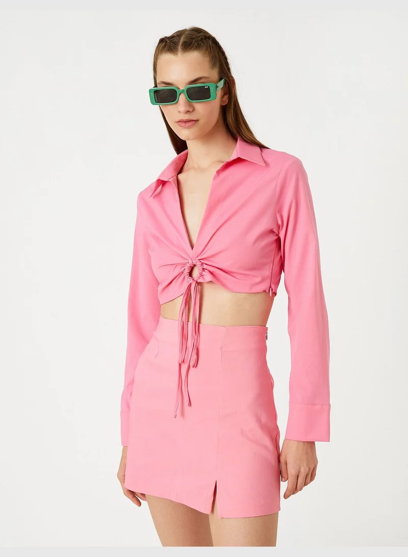 KOTON Shirred Crop Blouse Long Sleeve