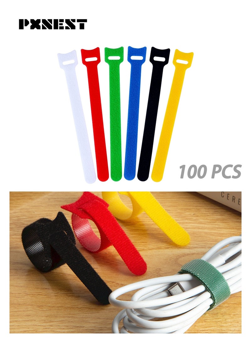 Pxnest 100PCS 6 Inch Reusable Cord Ties, Colorful (Multi-Color) Hook and Loop Cable Organizer for Home, Office, Data Center - Image 1