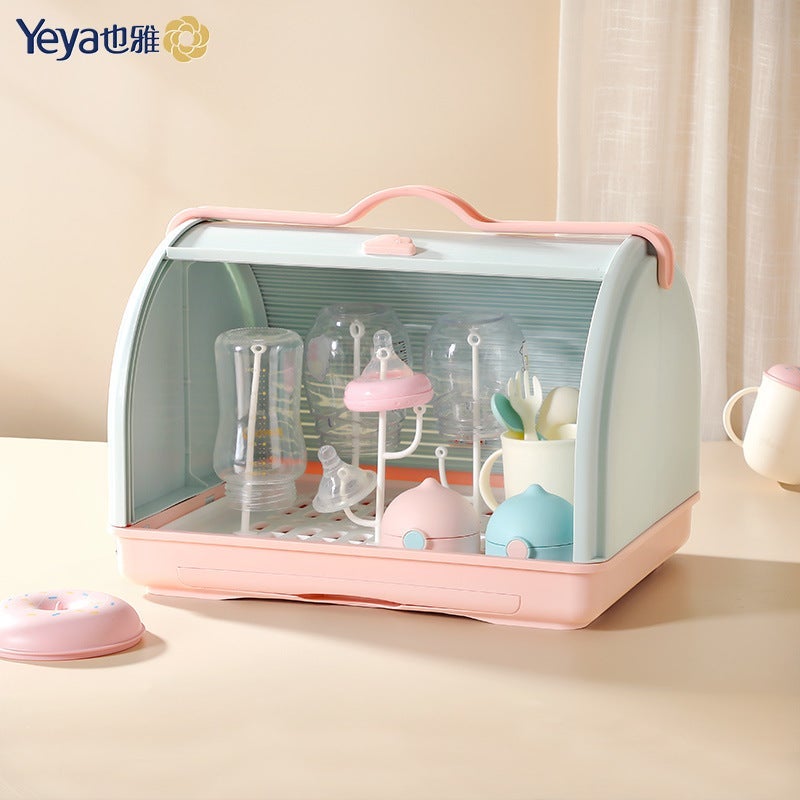 Yaya Baobao Baby Bottle Storage Box – Dust-Proof Drain Rack with Flip Cover - Image 2