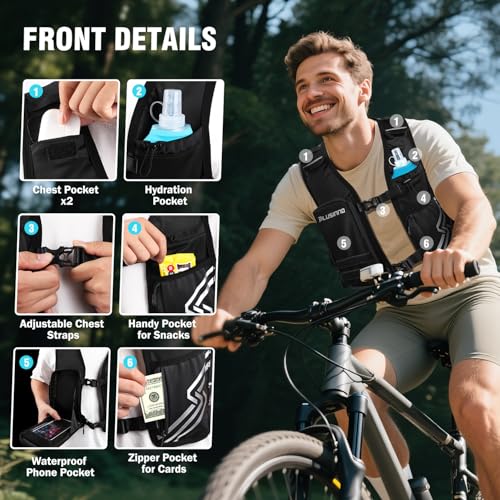 PLUSINNO Running Vest for Women Men Running Hydration Vest with 500ml Soft Flask TouchScreen Phone Pocket Reflective Lightweight Hydration Backpack for Hiking with Adjustable Chest Waist Straps S - Image 3