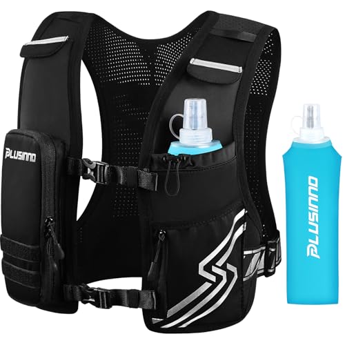PLUSINNO Running Vest for Women Men Running Hydration Vest with 500ml Soft Flask TouchScreen Phone Pocket Reflective Lightweight Hydration Backpack for Hiking with Adjustable Chest Waist Straps S - Image 1