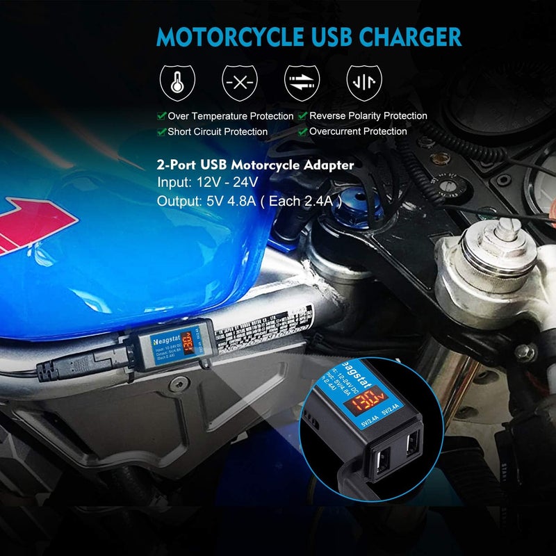 Heagstat 4.8A Motorcycle USB Charger with Voltmeter & Ammeter - Image 2