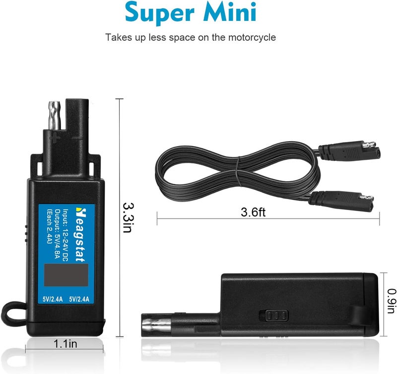 Heagstat 4.8A Motorcycle USB Charger with Voltmeter & Ammeter - Image 4