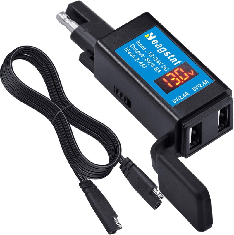 Heagstat 4.8A Motorcycle USB Charger with Voltmeter & Ammeter - Image 1