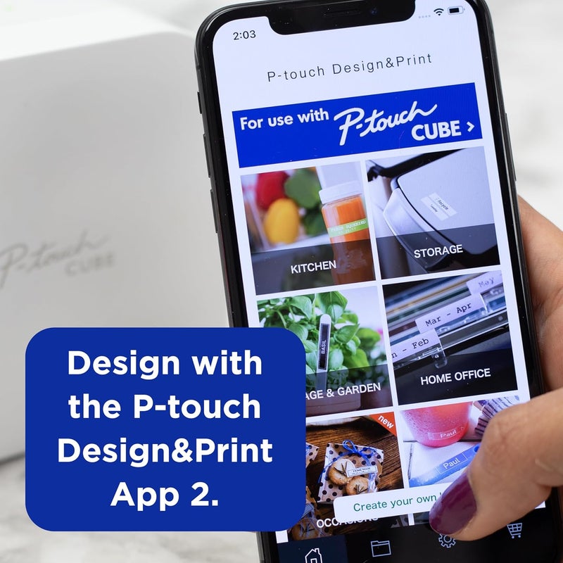 brother P-Touch Cube Smartphone Label Maker, Bluetooth Wireless Technology, Multiple Templates Available, Apple & Android Compatible - Blue, 2.5 x 4.6 x 4.6 inches - Image 4