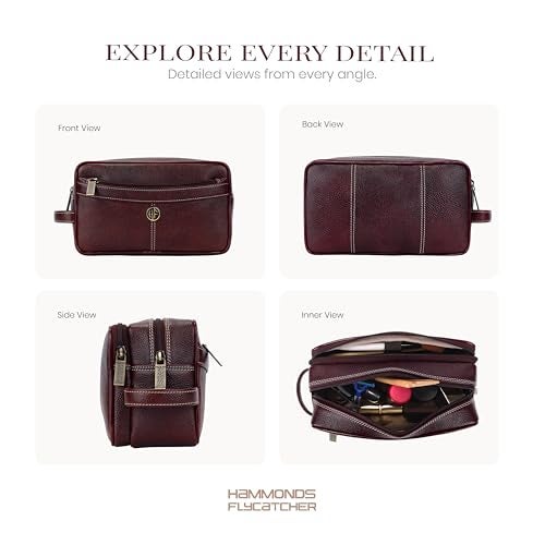 Hammonds Flycatcher Genuine Leather Toiletry Bag for Men and Women Cosmetic Organizer Bag, Travel Organizer Pouch, Toiletry Pouch for Men with Multiple Pockets, Shaving Kit Bag for Men - Brown - Image 3