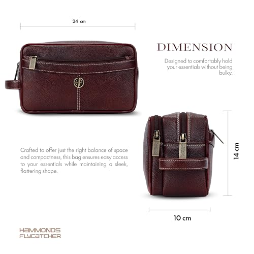 Hammonds Flycatcher Genuine Leather Toiletry Bag for Men and Women Cosmetic Organizer Bag, Travel Organizer Pouch, Toiletry Pouch for Men with Multiple Pockets, Shaving Kit Bag for Men - Brown - Image 5