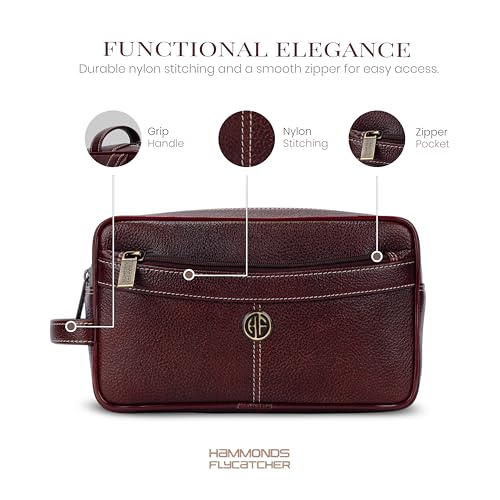 Hammonds Flycatcher Genuine Leather Toiletry Bag for Men and Women Cosmetic Organizer Bag, Travel Organizer Pouch, Toiletry Pouch for Men with Multiple Pockets, Shaving Kit Bag for Men - Brown - Image 4