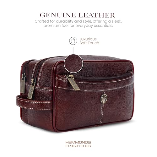 Hammonds Flycatcher Genuine Leather Toiletry Bag for Men and Women Cosmetic Organizer Bag, Travel Organizer Pouch, Toiletry Pouch for Men with Multiple Pockets, Shaving Kit Bag for Men - Brown - Image 2