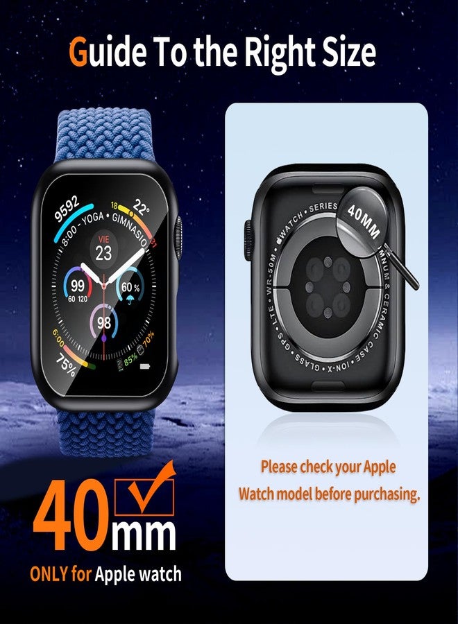 جراب صلب من idudu متوافق مع ساعات Apple Watch Series SE 6 5 4 مقاس 40 مم [حماية كاملة]، واقي شاشة مدمج [حساس للمس]، غطاء حماية رفيع 40 مم، أسود - Image 2