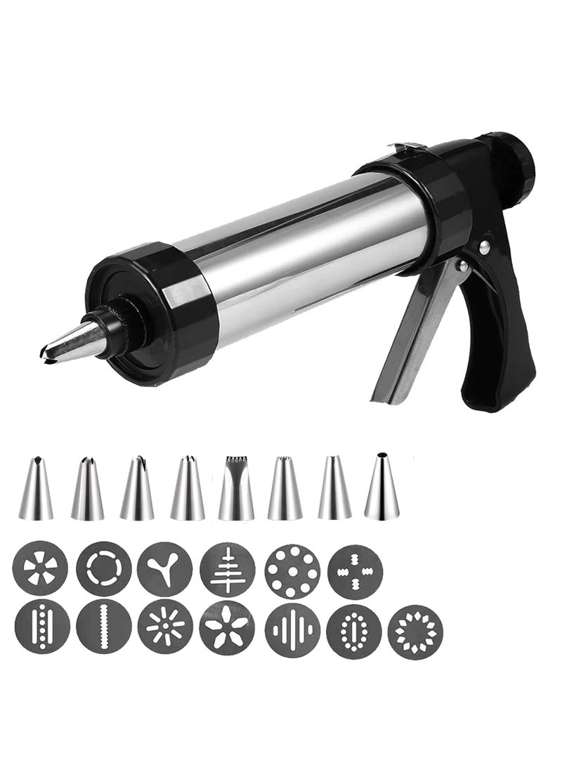 Generic Cookie Press, Baking-Stainless Steel Cookie Press Gun+13 Cookie Discs+8 Icing Nozzles, Spritz Cookie Press Gun Kit for Making and Decorating Cookies  - Image 1