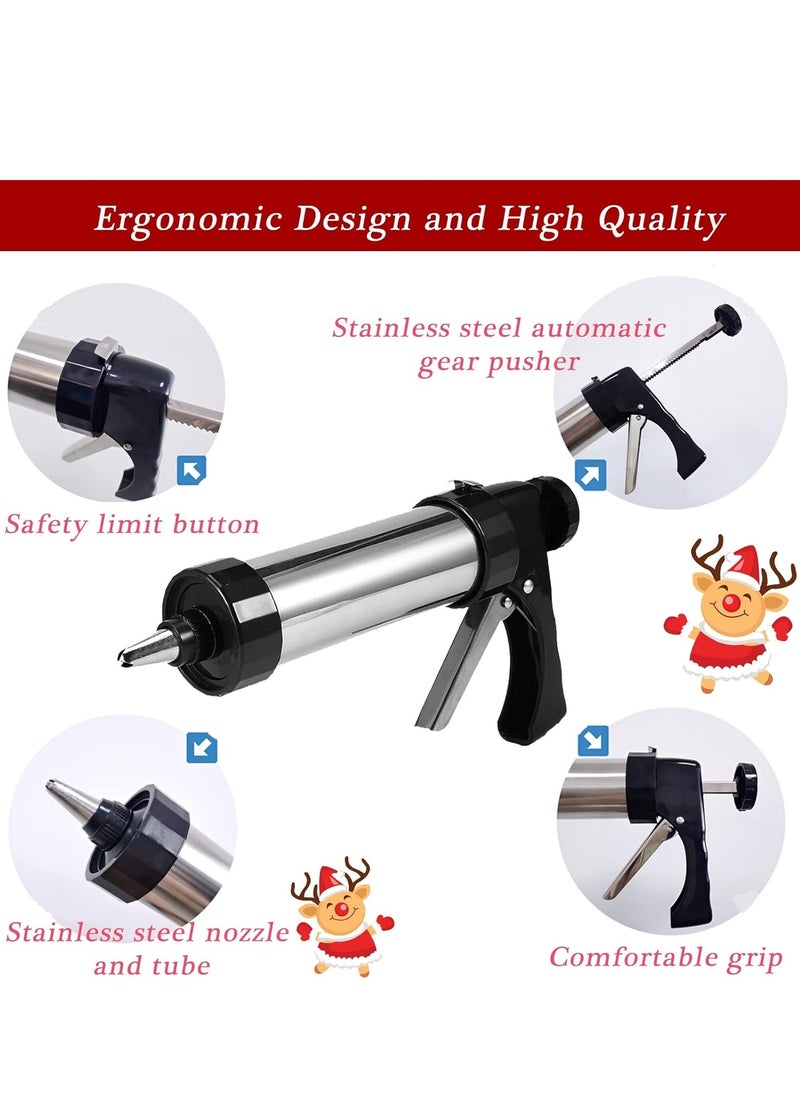 Generic Cookie Press, Baking-Stainless Steel Cookie Press Gun+13 Cookie Discs+8 Icing Nozzles, Spritz Cookie Press Gun Kit for Making and Decorating Cookies  - Image 3