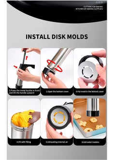 Generic Cookie Press, Baking-Stainless Steel Cookie Press Gun+13 Cookie Discs+8 Icing Nozzles, Spritz Cookie Press Gun Kit for Making and Decorating Cookies  - Image 5