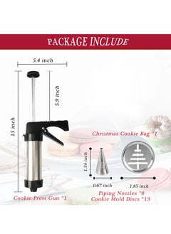 Generic Cookie Press, Baking-Stainless Steel Cookie Press Gun+13 Cookie Discs+8 Icing Nozzles, Spritz Cookie Press Gun Kit for Making and Decorating Cookies  - Image 2