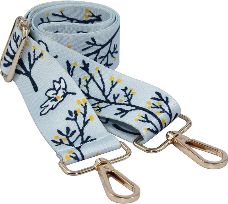 Duwi Wide Handbag&Purse Strap Jacquard Woven Guitar Style Multicolor Replacement Strap Canvas Adjustable Crossbody Bag Strap (lightblue,branch,flower), Lightblue,branch,flower - Image 5