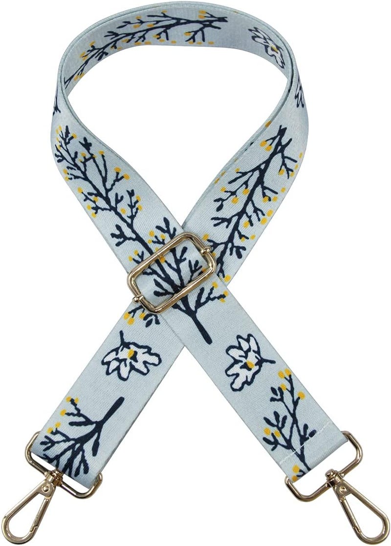 Duwi Wide Handbag&Purse Strap Jacquard Woven Guitar Style Multicolor Replacement Strap Canvas Adjustable Crossbody Bag Strap (lightblue,branch,flower), Lightblue,branch,flower - Image 1
