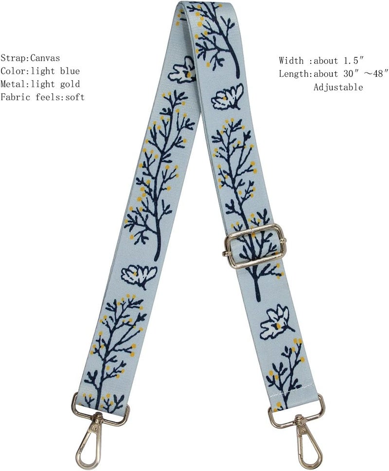 Duwi Wide Handbag&Purse Strap Jacquard Woven Guitar Style Multicolor Replacement Strap Canvas Adjustable Crossbody Bag Strap (lightblue,branch,flower), Lightblue,branch,flower - Image 2