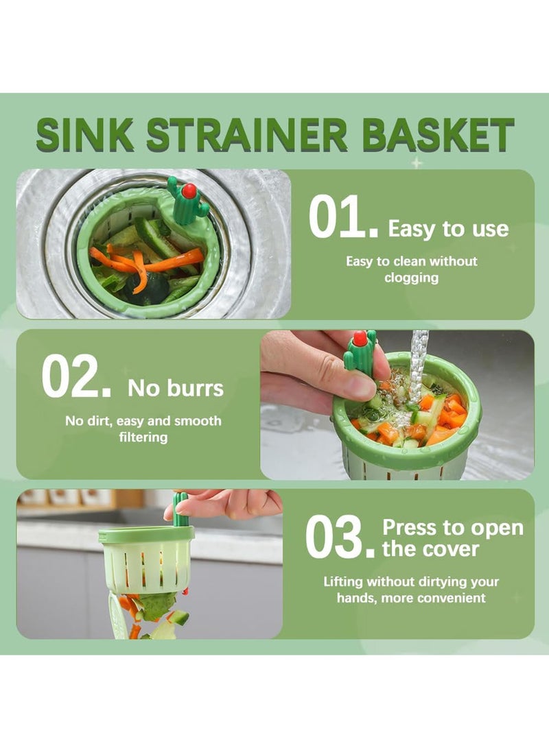 CMGTYYD 3PCS Cactus Kitchen Sink Drain Strainer, Press Automatic Dumping Basket, Multi-Functional Home Use Sink Draining Basket Filter Net Lifting Basket, Kitchen Waste Collector Filter for Sinks - Image 4