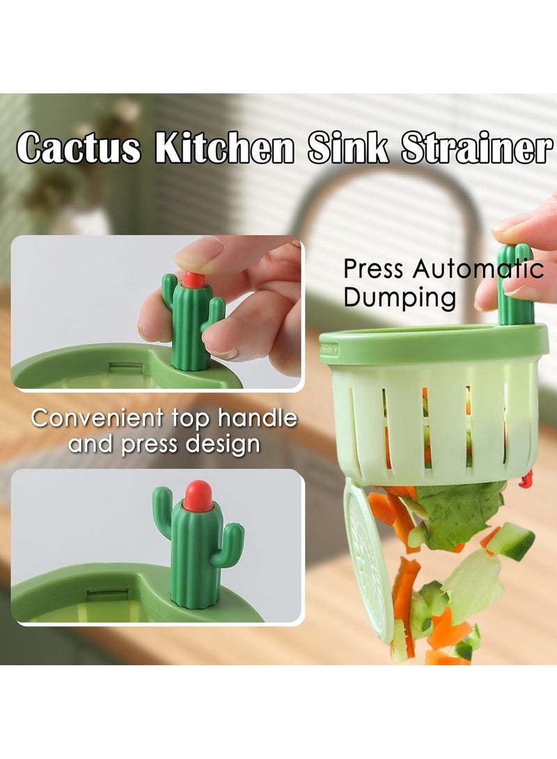 CMGTYYD 3PCS Cactus Kitchen Sink Drain Strainer, Press Automatic Dumping Basket, Multi-Functional Home Use Sink Draining Basket Filter Net Lifting Basket, Kitchen Waste Collector Filter for Sinks - Image 5