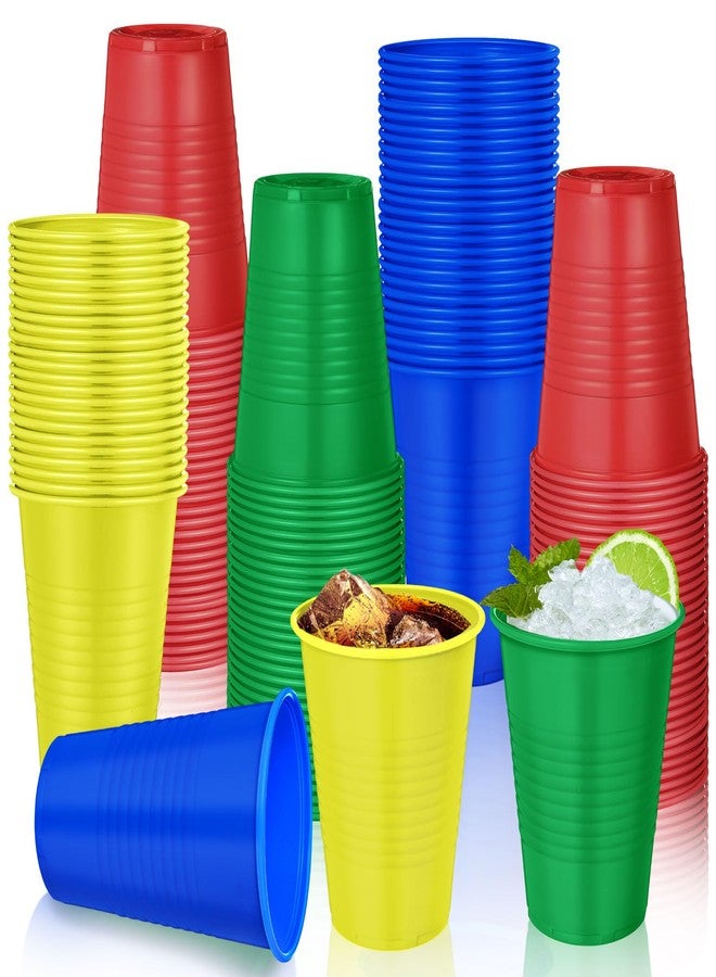 Funnymoom 100 Pcs 12 oz Red Yellow Blue Green Disposable Plastic Cups Party Drinking Colored Water Beverage Cups for Barbecues Picnics Festival Birthday Party Supplies - Image 1