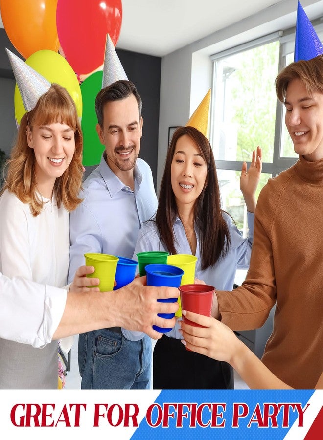 Funnymoom 100 Pcs 12 oz Red Yellow Blue Green Disposable Plastic Cups Party Drinking Colored Water Beverage Cups for Barbecues Picnics Festival Birthday Party Supplies - Image 5