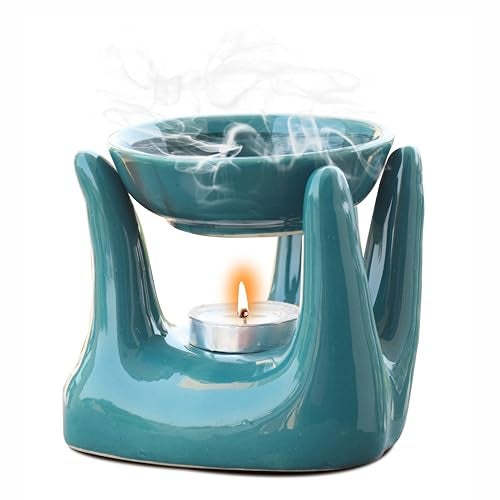 Pure Source India Oil Burner for Home, Office, with 1 Tea Light Candle, Made by Porcelain (Green) - Image 1