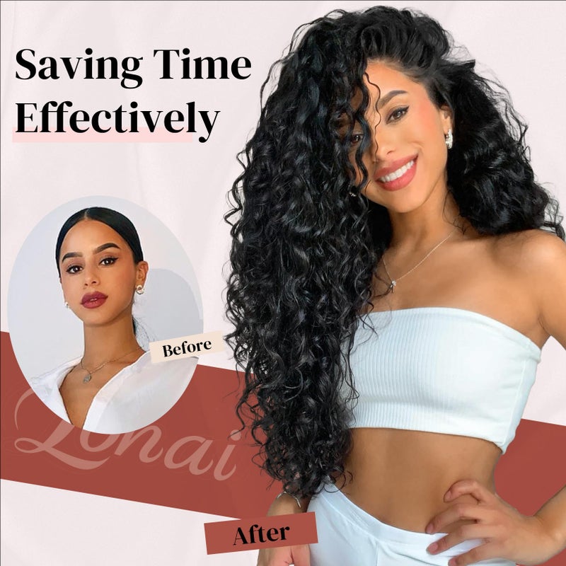 LONAI Hair Extension,9PCS Brown 22" Curly Clip in Hair Extensions LN002 Long Soft Thick Synthetic Hairpieces for Women-Dark Reddish Brown - Image 4