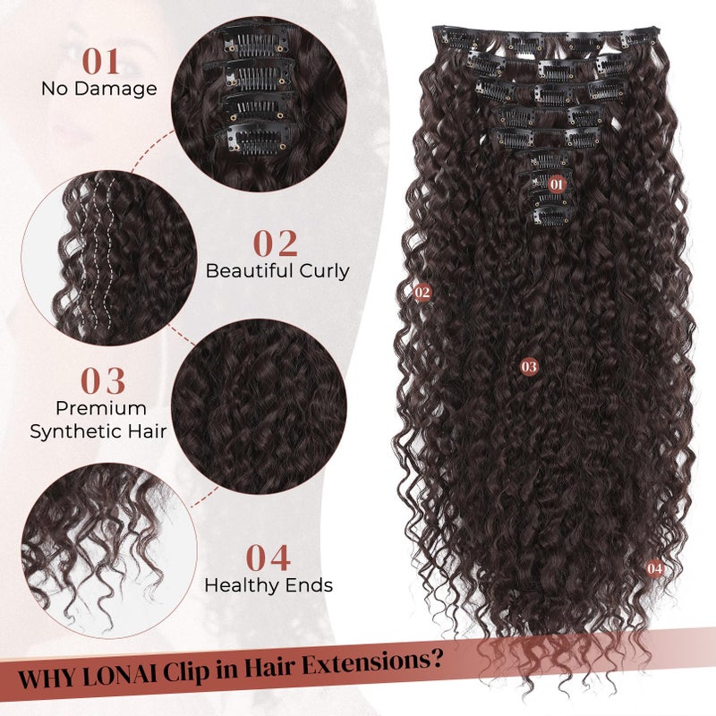 LONAI Hair Extension,9PCS Brown 22" Curly Clip in Hair Extensions LN002 Long Soft Thick Synthetic Hairpieces for Women-Dark Reddish Brown - Image 3