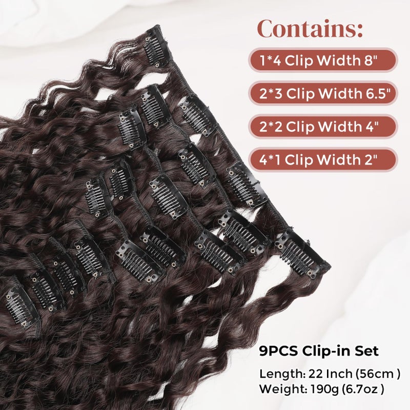 LONAI Hair Extension,9PCS Brown 22" Curly Clip in Hair Extensions LN002 Long Soft Thick Synthetic Hairpieces for Women-Dark Reddish Brown - Image 2