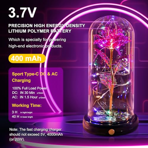 Pusuny Valentines Day Rose Gifts for Her Women Birthday Gift, Rechargeable Galaxy Glass Rose in Glass Dome Forever Crystal Roses flower Anniversary Valentine Gifts for Women Daughter Mom Wife Girlfriend Pink - Image 2