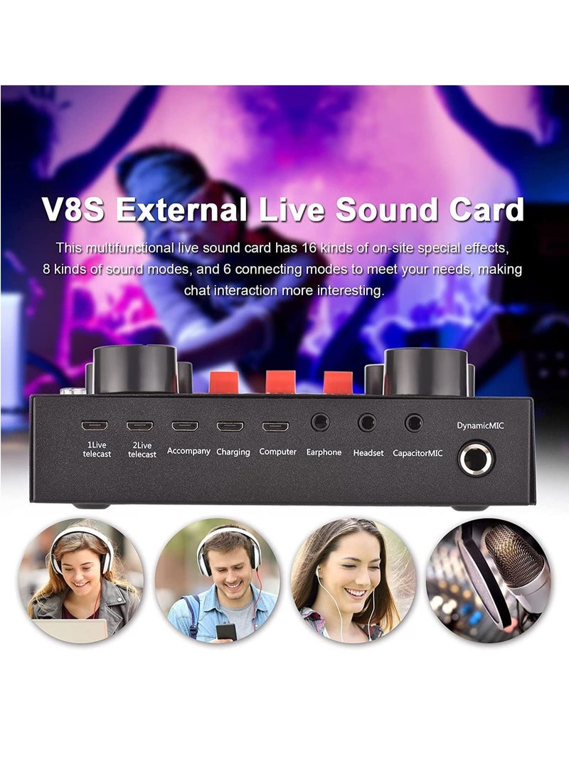 ليدين V8s Live Sound Card, USB External V8s Karaoke Recording Mobile Audio Mixer, Audio Live Broadcast KTV Sound Card for Live Broadcast, K Songs, Recording, Voice Chatting - Image 4