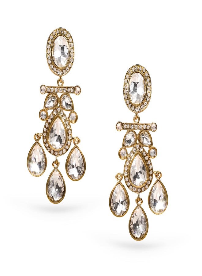 Rubans Chandelier Earrings Traditional Stylish Jewellery with White Crystal & Zirconia Gift for Women & Girls - Image 1