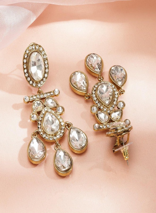 Rubans Chandelier Earrings Traditional Stylish Jewellery with White Crystal & Zirconia Gift for Women & Girls - Image 5