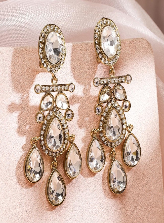 Rubans Chandelier Earrings Traditional Stylish Jewellery with White Crystal & Zirconia Gift for Women & Girls - Image 4
