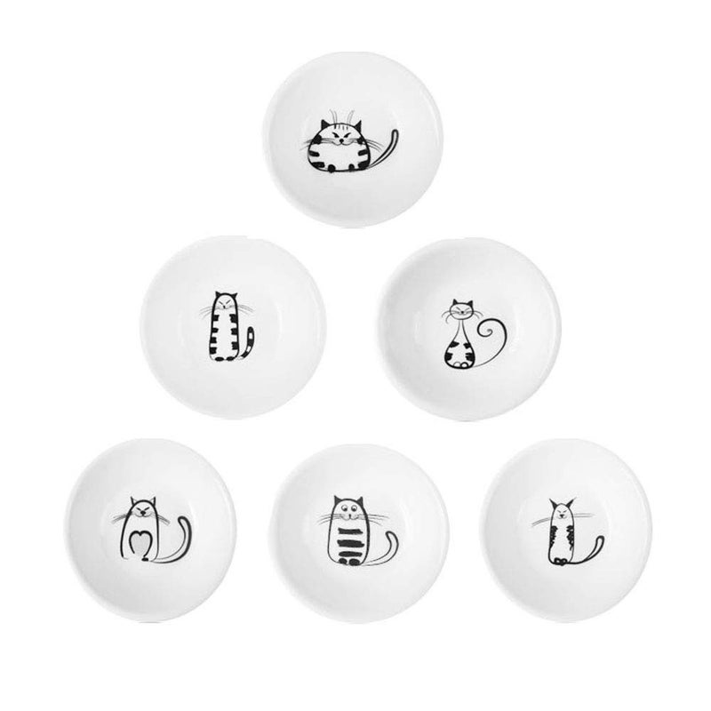 XinHuiGY Cute Cat Ceramic Side Sauce Dishes Mini Round shape Seasoning Dish, Sushi Soy Dipping Bowl,Serving Saucers Dishe,Meow Porcelain Small Tea Bag Holder Set of 6 (Round) - Image 1
