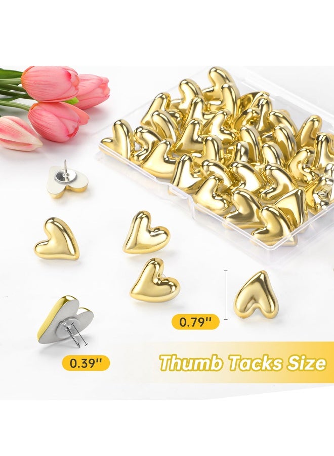 30 Pieces Cute Heart Push Pins, Gold Thumb Tacks, Decorative Gold Push Pins for Bulletin Board, Cork Board, Wall, Office or Home - Image 2