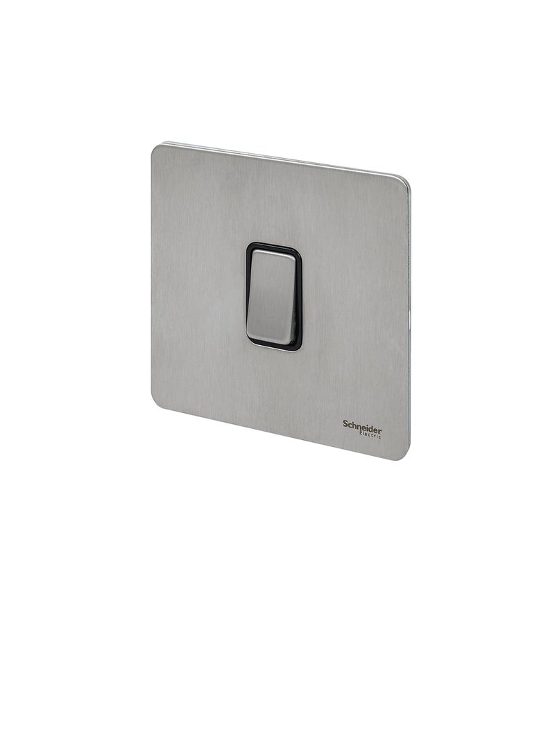 Schneider Electric Ultimate Screwless Flat Plate - Single Retractive 2 Way Light Switch, 16AX, GU1412RBSS, Stainless Steel with Black Insert - Image 2