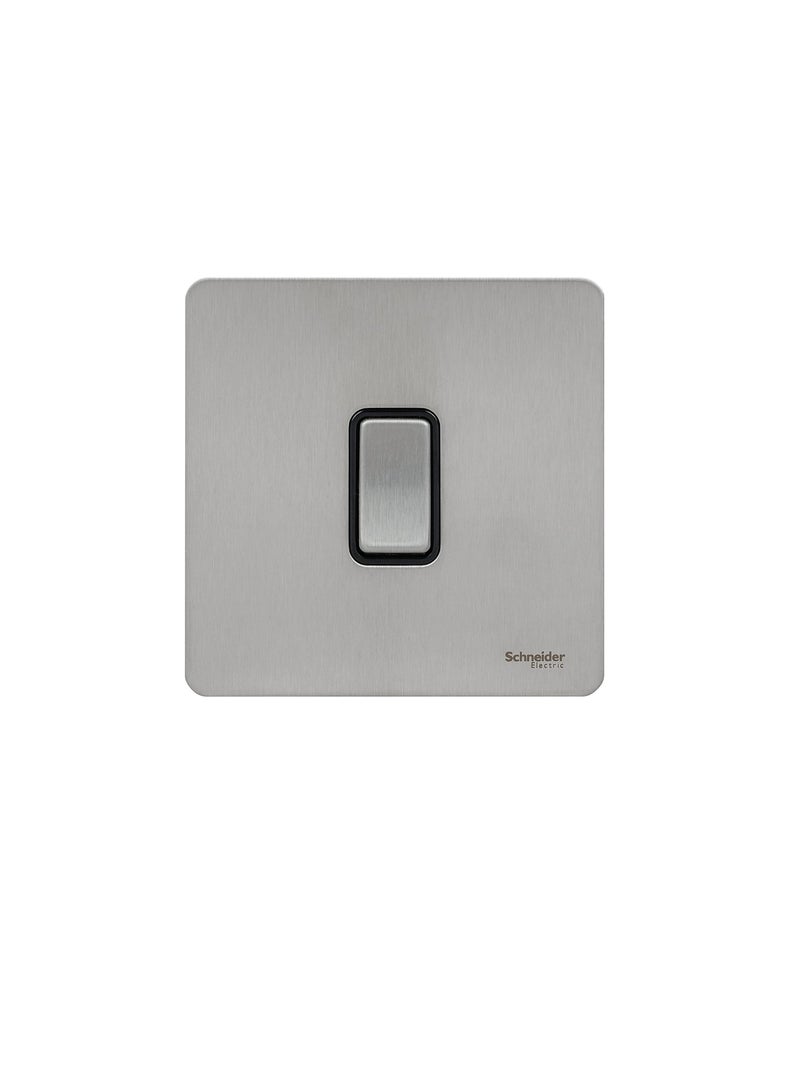 Schneider Electric Ultimate Screwless Flat Plate - Single Retractive 2 Way Light Switch, 16AX, GU1412RBSS, Stainless Steel with Black Insert - Image 1