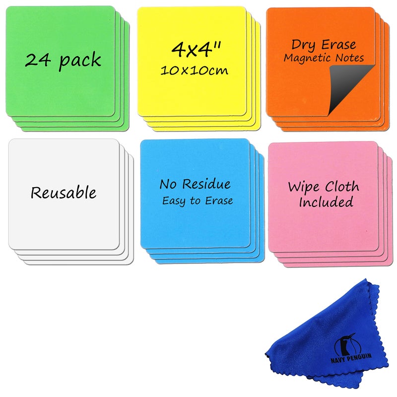 Navy Penguin Dry Erase Magnets Set - 24 Pack - 4x4 in Whiteboard Magnetic Planning Pads Labels - Small White Board Magnet Strips Name Tags for Home and Office - Image 1