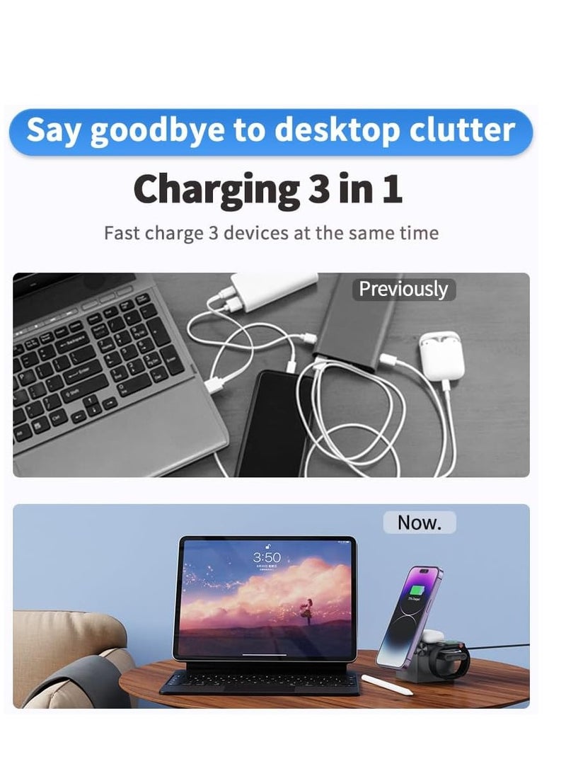 Foldable Wireless Charging Stand 3-in-1 MagSafe Compatible Cube, 15W Foldable Wireless Charging Station, Compatible with Wireless Charging Devices, Apple Watch Series 1-8/Ultra, AirPods Pro, Magnetic Wireless Charger