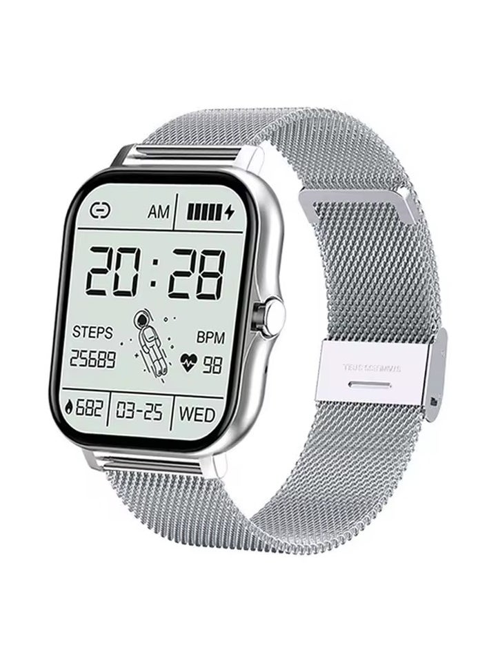 Smartwatch with 1.81" Touch Display, Heart Rate & SpO2 Tracking, Bluetooth Call Support, Silver color, IPX4 Water-Resistant, Sleep Monitor, Fitness Tracker, Compatible with Android/Ios